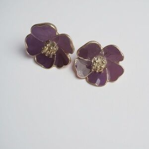 Betsey Johnson Purple Floral Earrings with Gold Trim